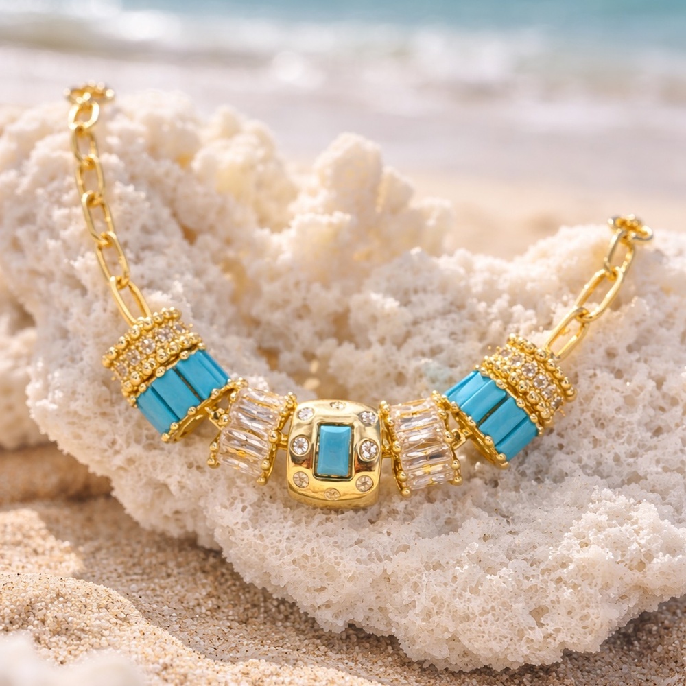 Tiffany blue paperclip necklace, 18 inches with gold accents - Picture 2 of 2